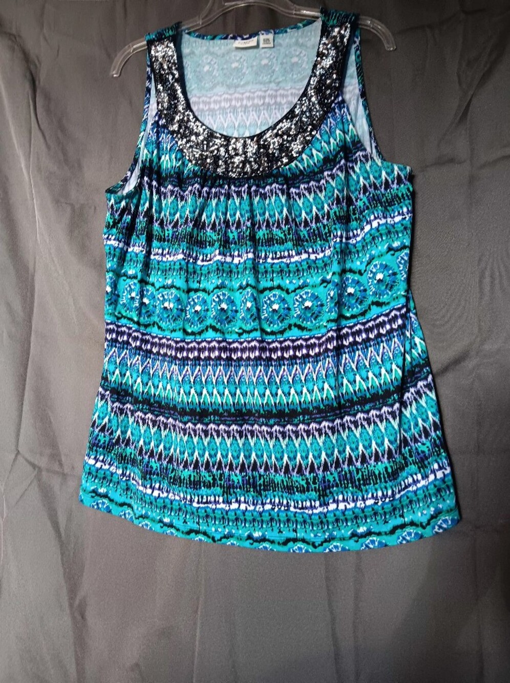Cato Turquoise & Navy Sequin-Trim Tank Top